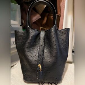 Hermes Black Ostrich Leather Tote